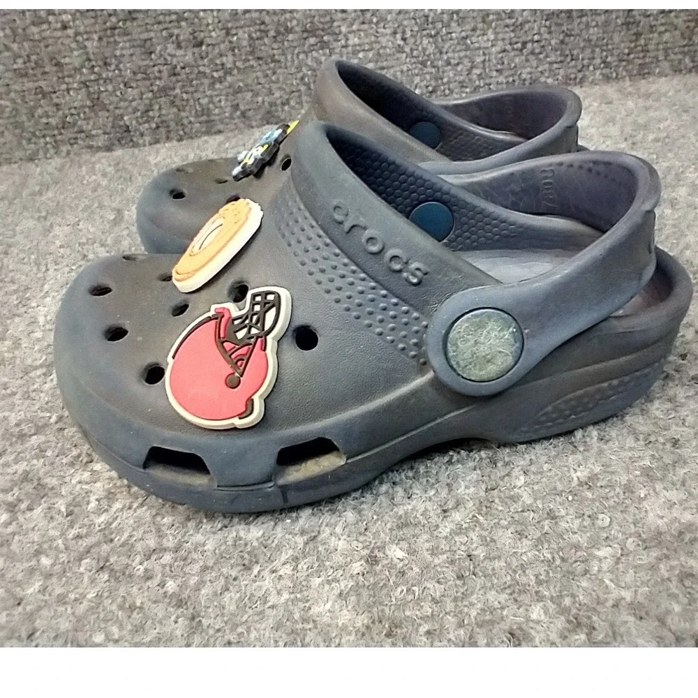 Crocs Classic Clog Kids Size C7 Navy Blue Jibbitz Charms Bluey Bus Sports
